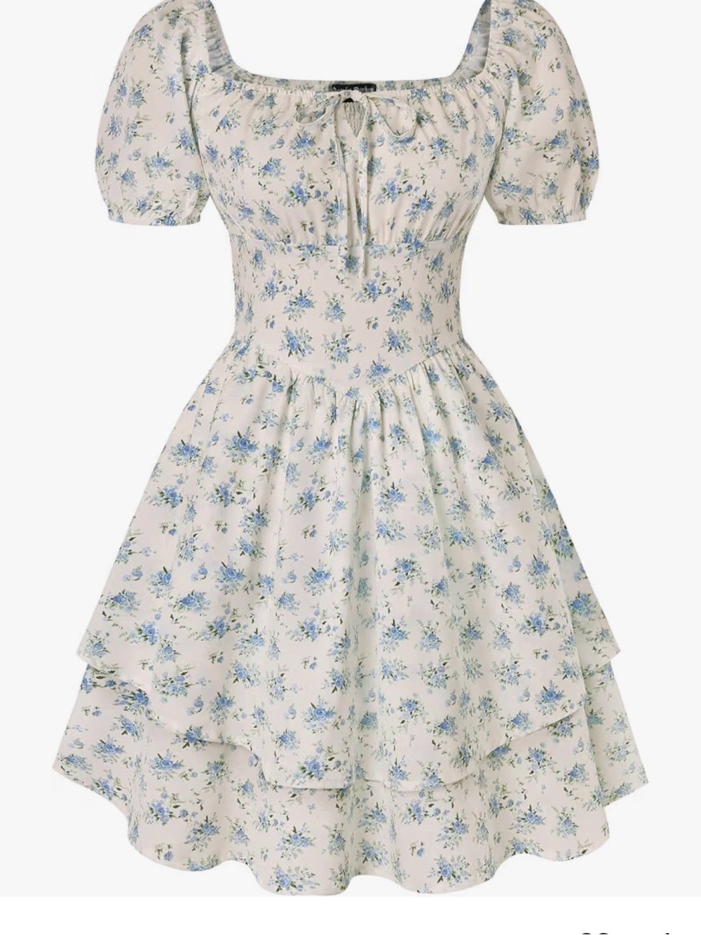 Vintage-Inspired Cream Mini Dress with Blue Floral Print